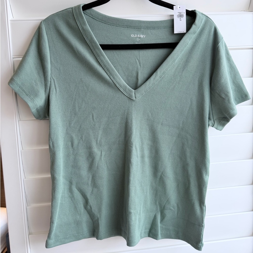 3 for $30 Old Navy Women's V-Neck ribbed Short Sleeve Top - Sage Green